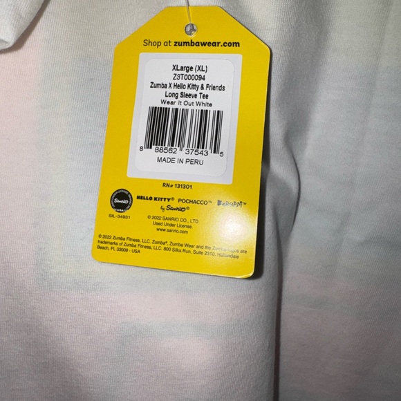 NWT Hello Kitty x Zumba White Long Sleeve Tee XL - Picture 4 of 5